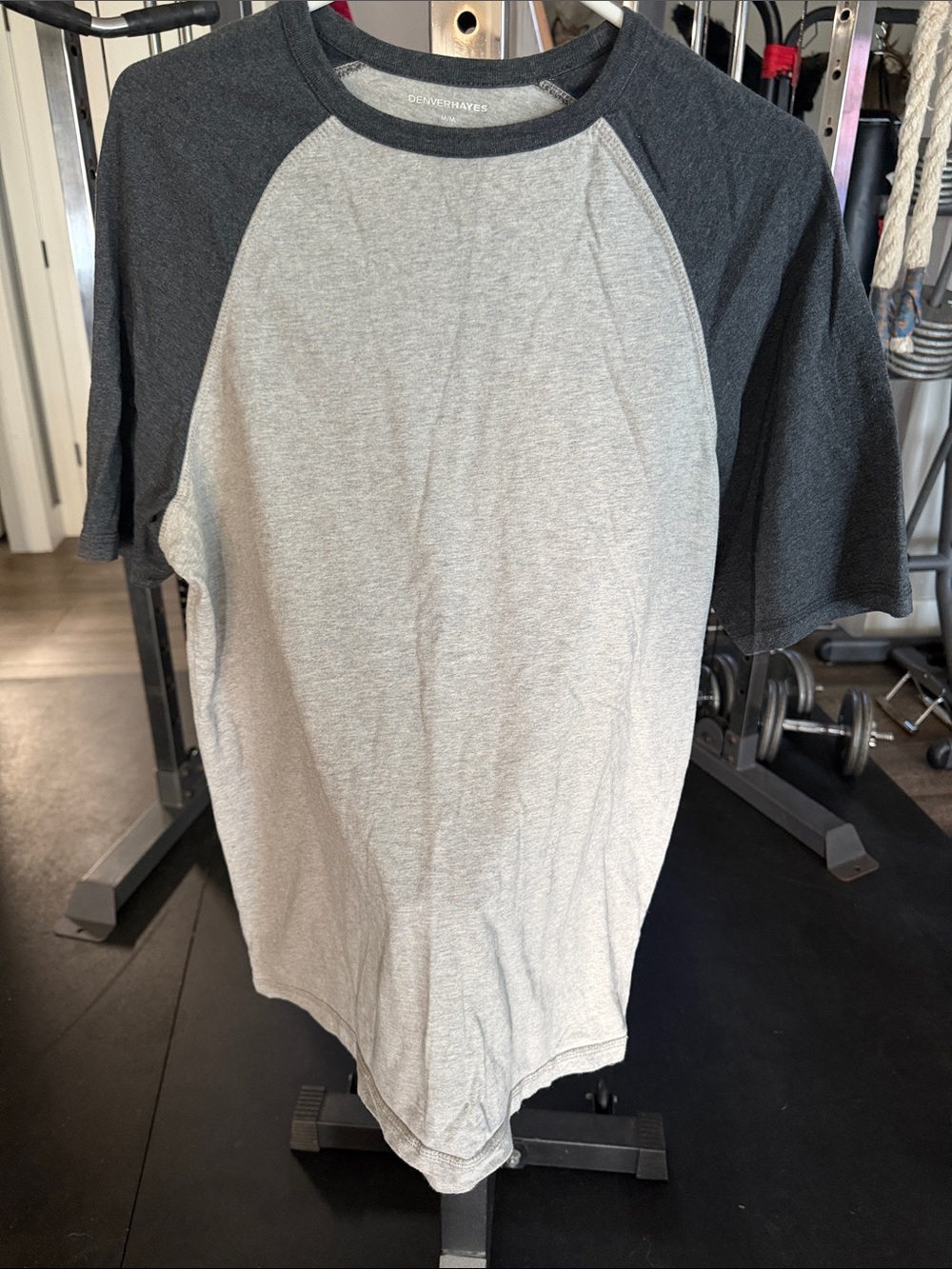 Denim & Flower Two-Tone Gray Raglan Short Sleeve Tee